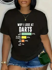 100% Cotton Unisex Why I Lose At Darts, Funny Darts Player Round Neck Short Sleeve T-Shirt Women's Men Graphic Tee
