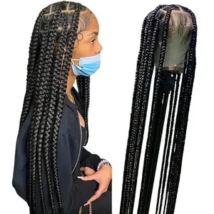 Synthetic Large Box Braided Wigs Jumbo Knotless Full Lace Front Wigs For Black Women Jumbo Tribal Braids Faux Locs Cornrows Wig