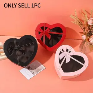 Heart Shaped Gift Box with Transparent Window, Elegant Ribbons, Perfect for Valentine's Day Wedding Birthday