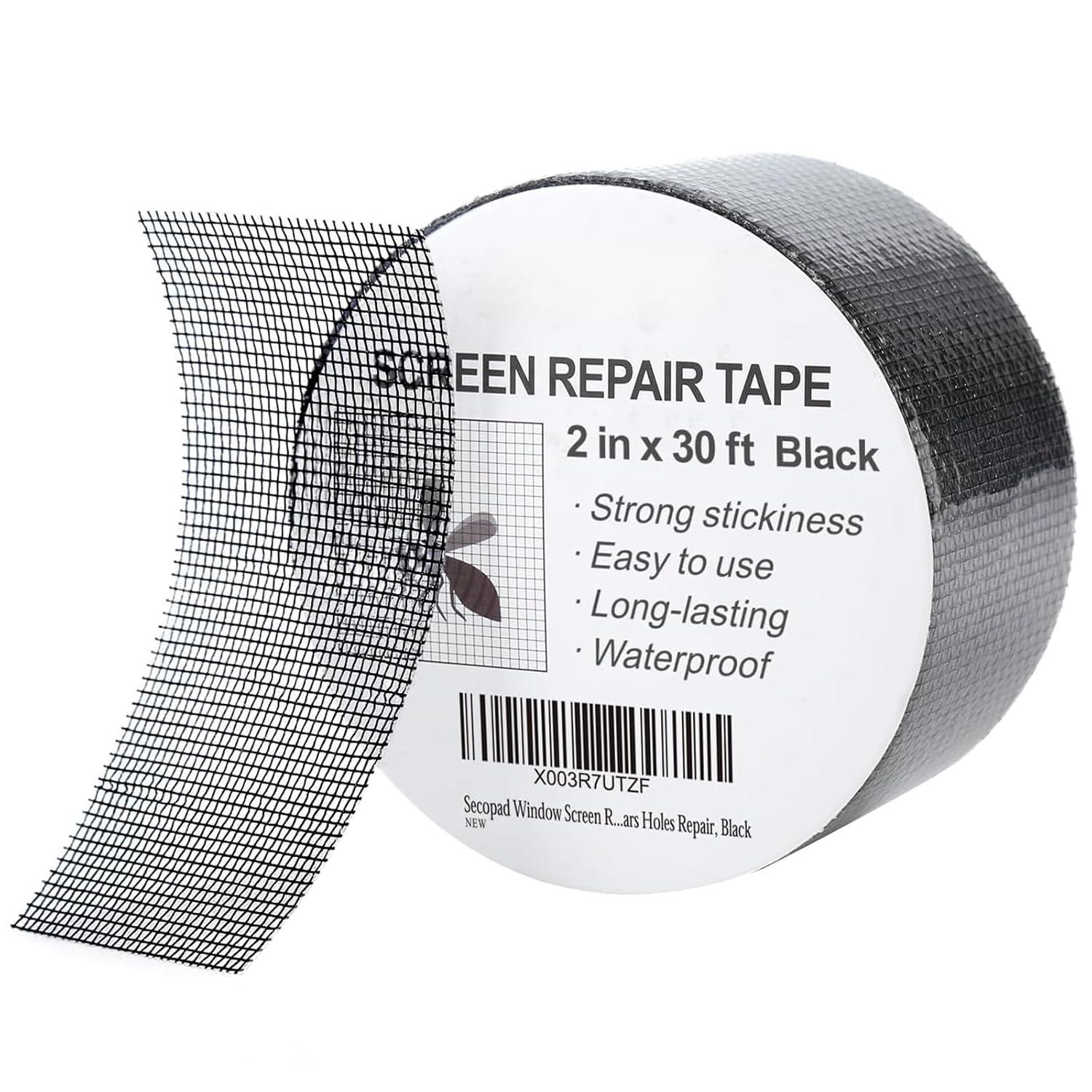 2in x 30FT Screen Repair Tape – Black Fiberglass Adhesive Mesh Patch for Window Door Screen Fix Kit