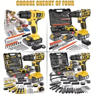 20V Cordless Drill Tool Set, 30/88/136/148PCS Rechargeable Electric Drill Kit with 1 or 2 Batteries, Toolbox with Hand Tools, Pliers & Bits for Home Repair, Construction & DIY Gift