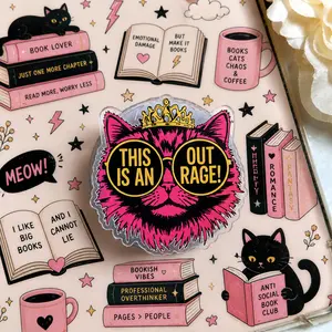 Cat This Is An Out Rage! Pink Cat Phone Grip Stand with Funny Quote – Cute Sassy Aesthetic Accessory