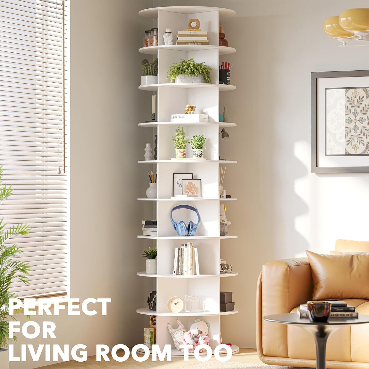 9-tier / 8-tier / 7-tier shoe cabinet Rotating Shoe Rack Tower, 360° Spinning Shoe Rack, Revolving Storage Round Carousel Display, Freestanding Lazy Susan Organizer Display for Bedroom, Living Room, Entryway, Closet, White