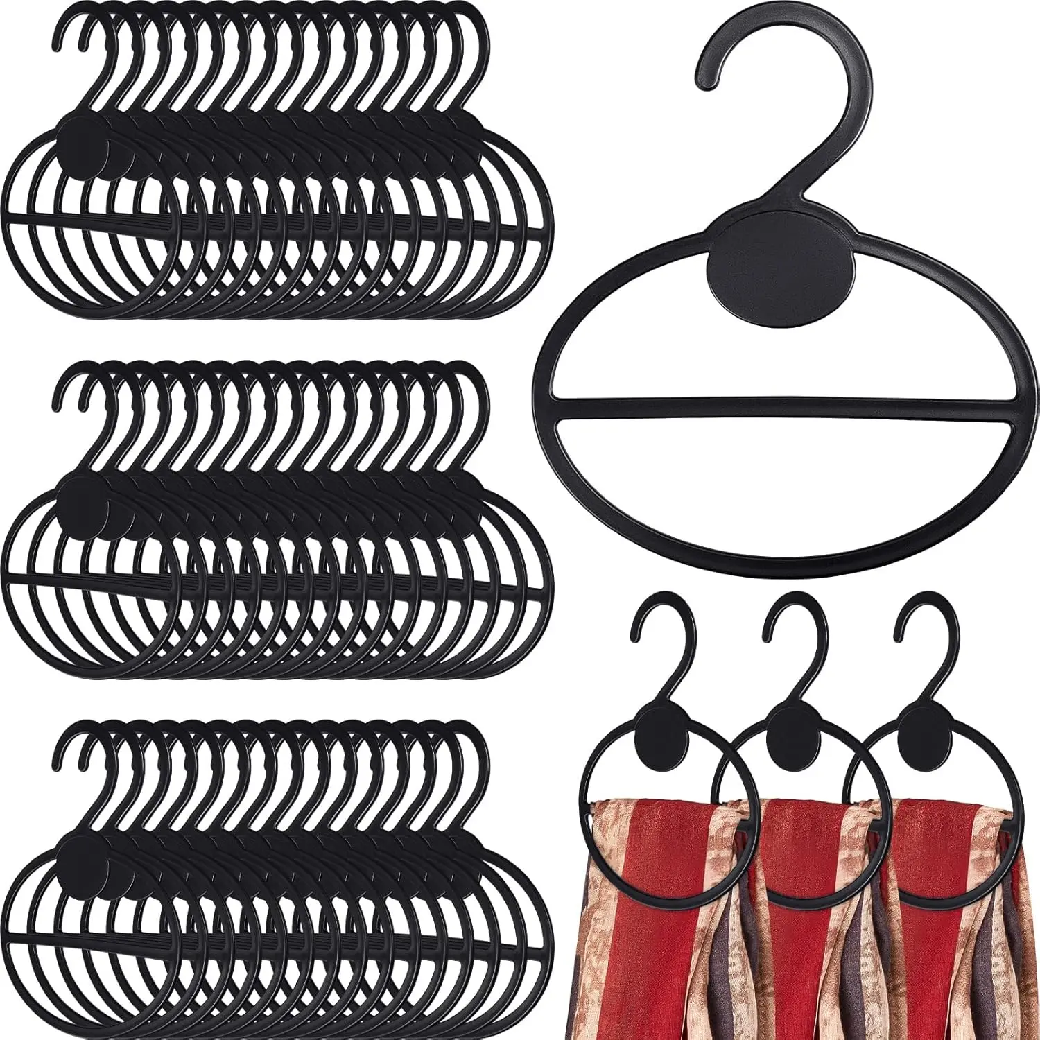 50 count Scarf Hanger Plastic Holder Organizer Space Saving Scarf Organizer Clothes Hanger for Scarves Headscarves Clothing Sorting Storing (Black)