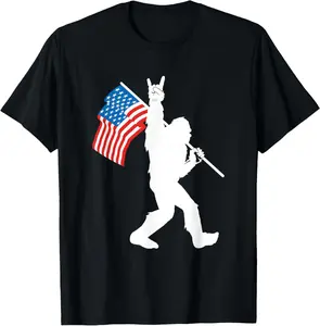 Funny Bigfoot Rock and Roll USA Flag for Sasquatch Believers T-Shirt