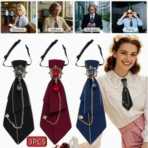 3pcs Women's Pre-Tied Ties with & Chain Embellishments - Adjustable Neckties Suitable for Work, Business Meetings, Weddings, Parties - Elegant Blouses (Hand Washable, Gift)