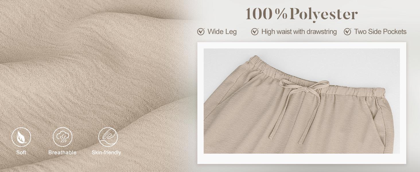 Wiholl Wide Leg Pants for Women Flowy Palazzo Drawstring Elastic Waist Trousers with Pockets Summer Beach Vacation Clothes