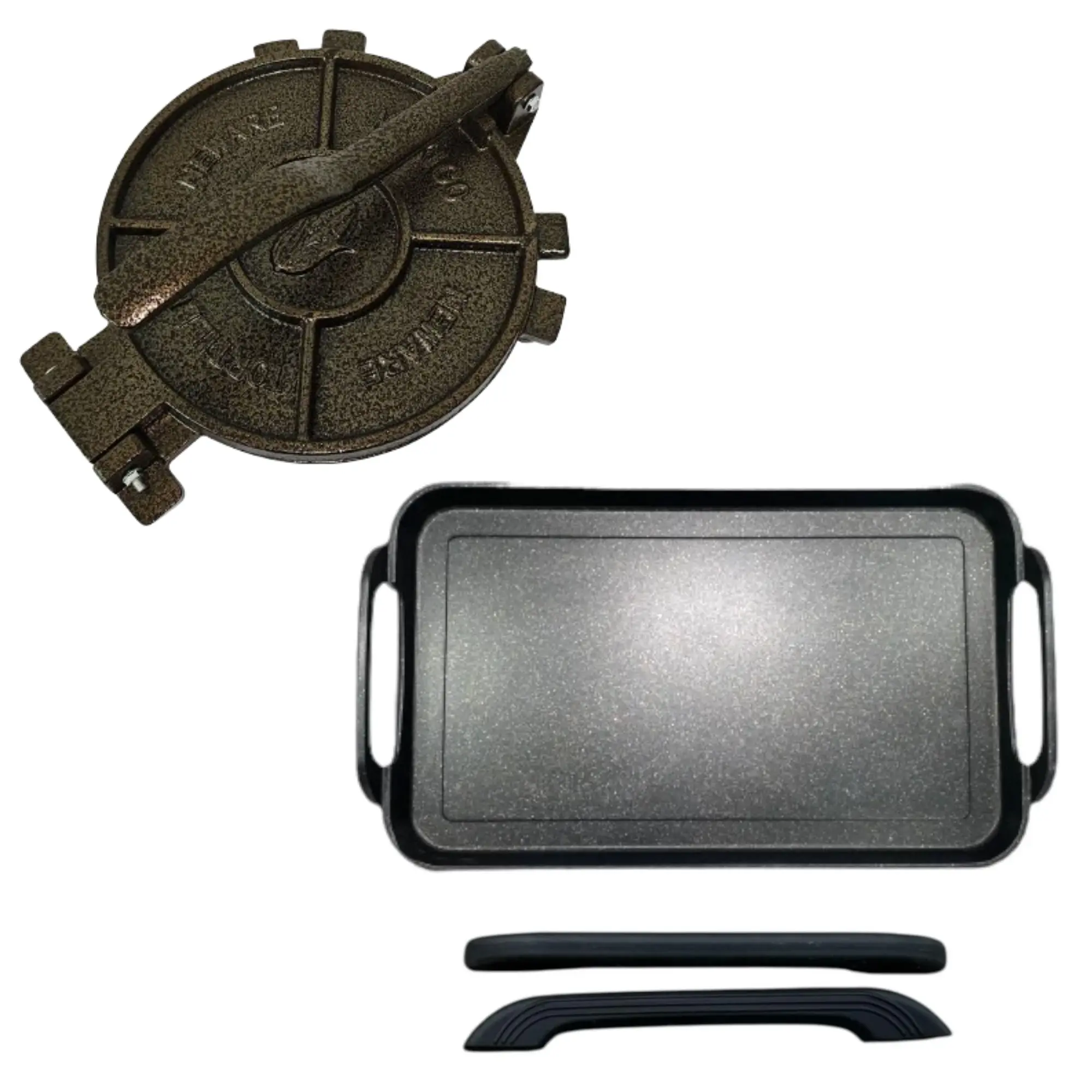 Combo Viicky Comal Liso y Prensa 11" Para Tortillas Verde y Negro Con Agarraderas Gratis / Smooth Griddle and 11" Tortilla Press Available in Green or Black