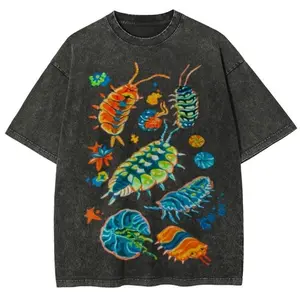 Vivid Insect Design Unisex Vintage Washed Cotton TShirt Graphic Tee Full Color Unisex Fashion Suitable for Men and Women