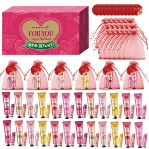 MISS FACTORX 24-Piece Hand Cream & Lip Balm Gift Set Suitable for all skin types, with 6 flavors. Comes with red thank-you cards and transparent organza bags—perfect as wedding favors, Christmas gifts or ladies' party presents.