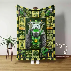 Tractor Blanket Super Soft Flannel Blanket- Suitable For Use on Sofas, Beds, or For Travel, Gentle on The Skin, an Excellent Gift Multi-Purpose Holiday Blanket, Warm and Soft, Suitable For All Seasons