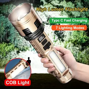 Gold/purple outdoor ultra-bright LED flashl, Rechargeable Household Strong Light Handheld Flashlights Digital Display, Adjustable Focal Length, Multiple Lighting Mode, for Camping, Maintenance, Fishing, Emergency Situations, Mysterious, Thanksgiving Gifts