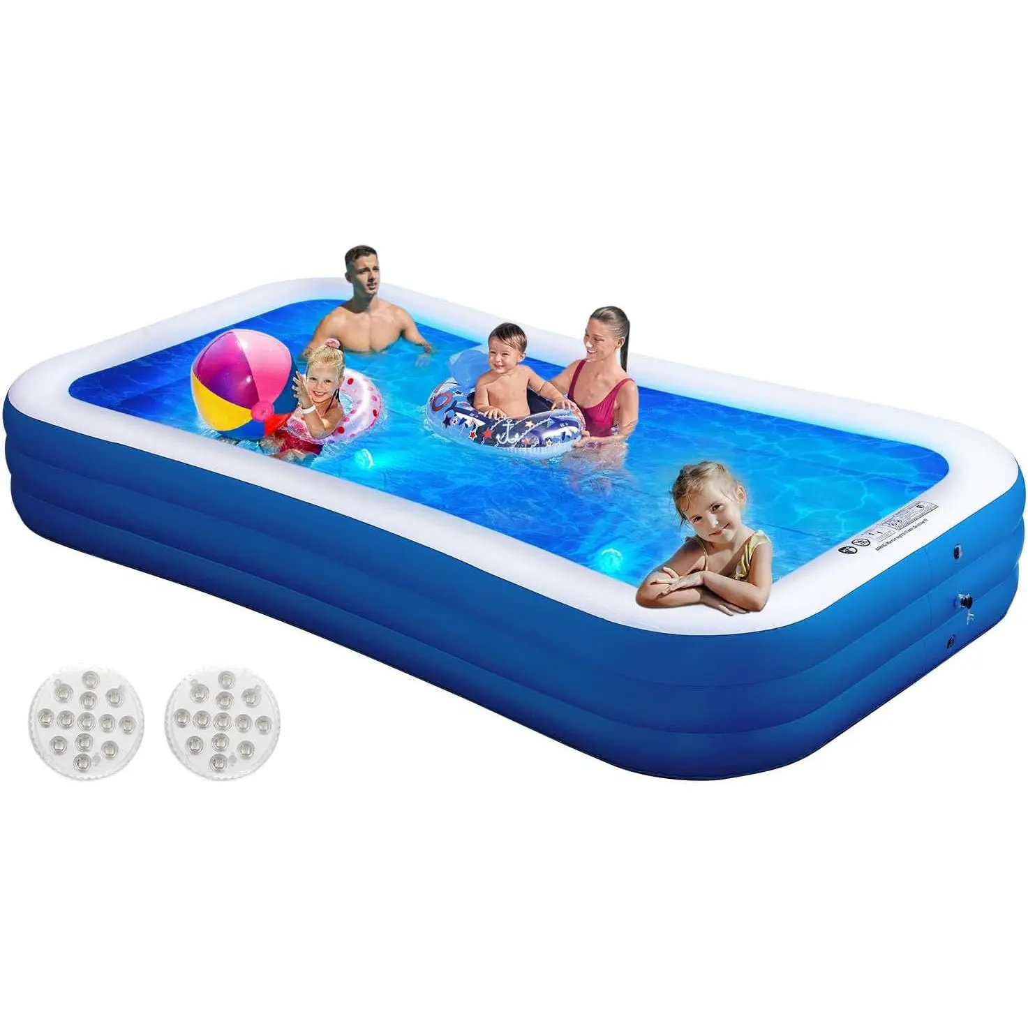 Inflatable Swimming Pool with Pool Lights, 130" x 72" x 22" Full-Sized Large Inflatable Family Pool, Summer Water Party, Outdoor, Garden Backyard, Suitable for Adults