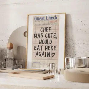 Kitchen Art Prints And Posters Aesthetic Wall Decor Gift Ideas Chef Was Cute Would Eat Here Again Guest Check (Unframed) Wall Prints Trendy