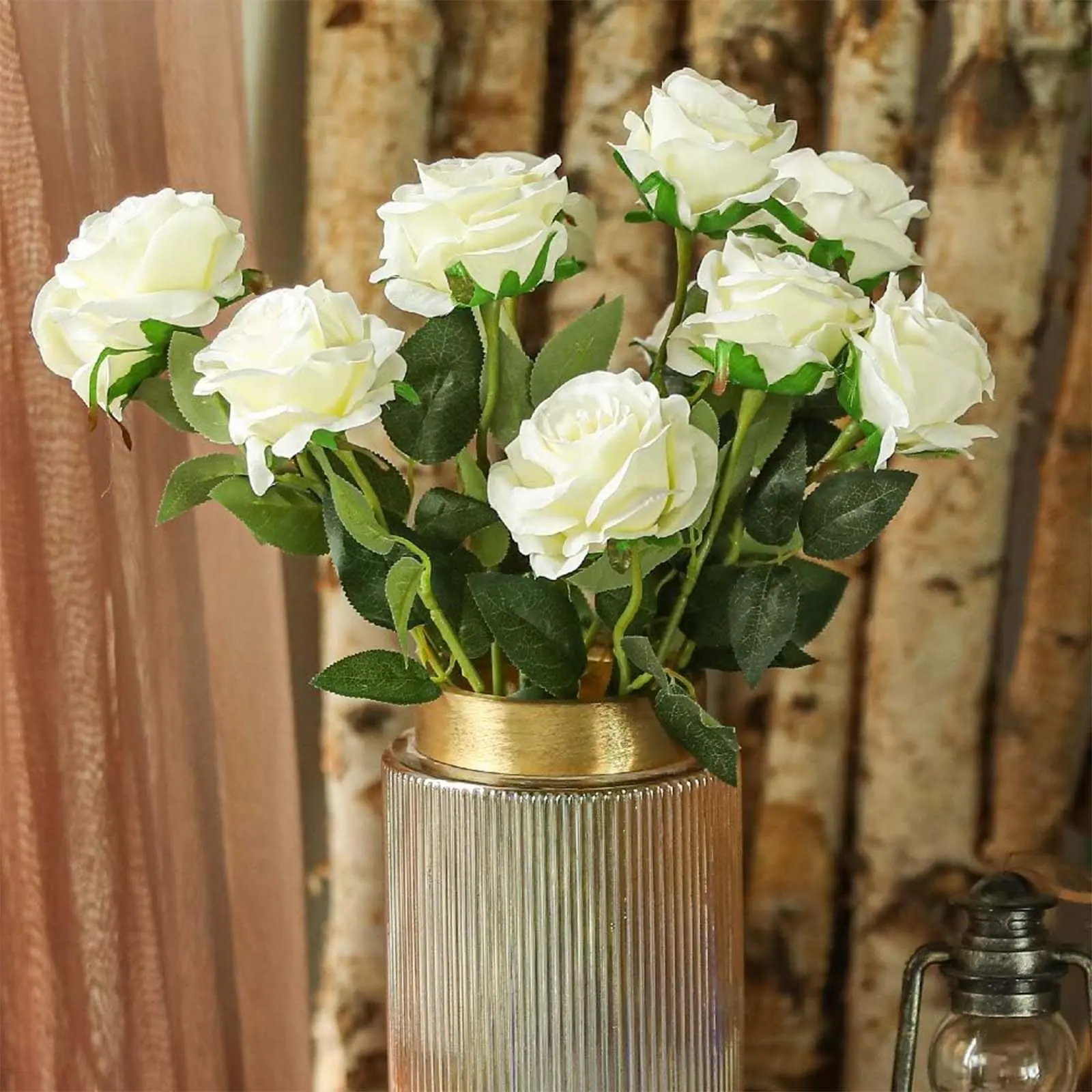 12Pcs Realistic Fake White Roses Faux Flowers with Long Stems, Artificial Silk Rose Flowers for Valentines Day Home Wedding Decor Bridal Bouquet