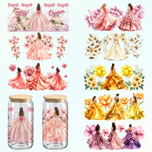 Princess Theme UVDTF Cup Wrap Stickers 8-Pack Princess for 16 oz Cups Glass Wood Crafts 11x5 Inches Versatile Application Easy Application Craft Supplies