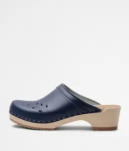 VERKA Clogs | Swedish Wooden Clogs for Women | Blomma | Women Low Heel Shoes | Leather Clogs | Blueberry