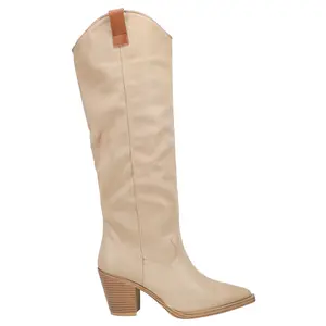 MIA Womens Archer Pointed Toe Pull On Casual Boots Knee High Mid Heel 2-3" - Beige