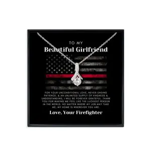 Girlfriend Necklace, Cz Eternal Love Necklace For Firefighter Girlfriend, Fire Fighter Girlfriend Birthday Necklace Gift., Message To My Daughter