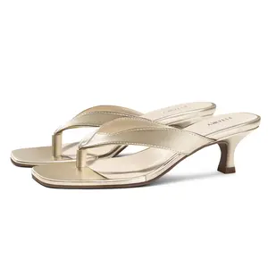 FITORY Women's Kitten Heel Flip Flops, Square Open Toe Low Heel Thong Sandals, Slip On Dressy Casual Slides