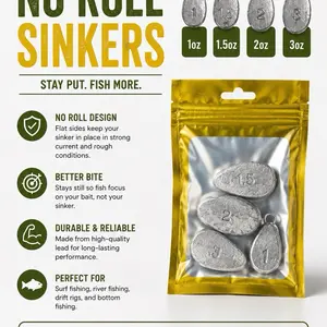 Fishing Terminal Tackle No-Roll Sinker, Outdoor Sports Fishing Sinkers & Weights