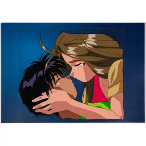 Ah My Goddess!OVA Belldandy / Keiichi kissing animation Cel + background