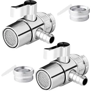 2 PACK Countertop Water Filter Diverter Valve with Barb Connector, Faucet Diverter Adapter for 6mm, 8mm, 9.5mm Tubing or Hose, Compatible with Standard Kitchen Faucets(9.5mm Barb)