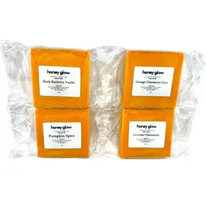 Honey Glow 4-Pack (NEW SCENTS) Turmeric & Kojic Soap: Black Raspberry Vanilla, Pumpkin Spice, Orange Cinnamon Clove, Lavender Sage Organic Ingredients Skin Brightening