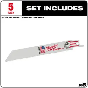 Milwaukee 48-00-5182 5PC 6" 14 TPI SAWZALL Blades