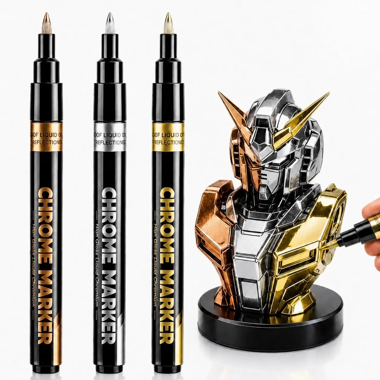 HOTU Liquid Chrome Marker Pens, Permanent Mirror Chrome Paint Pens for Smooth Surfaces, Model, Metal, Wheel Painting, Plastic, Leather, Jewelry, Touch-Up