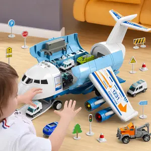 Cartoon airplane toy set with anti-collision design, supports 360° rotation and includes a built-in storage feature, complete set with 10 cute mini cars, lightweight, safe interactive educational transportation toys suitable for both boys and girls toddle