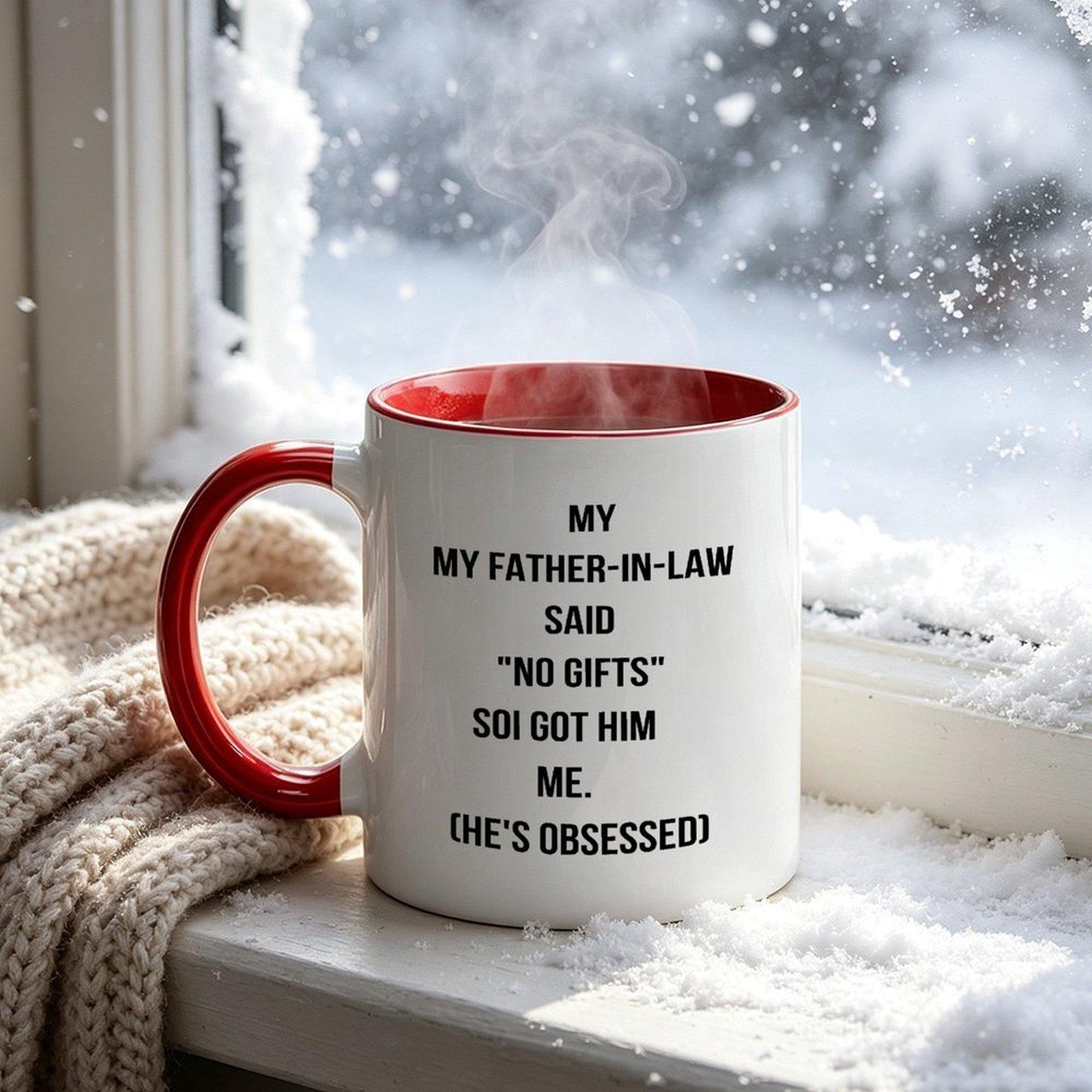 Funny Father In Law Mug | Being Your Son-In-Law Seems Like Gift Enough Novelty Coffee Cup, 11oz Black Inner Ceramic Mug, Funny Father’s Day Gift For Father In Law