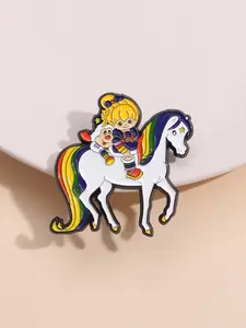 Vintage Cartoon Magic Rainbow Horse Brooch, Zinc Alloy Enamel Material, Cute Magical Girl Decoration, Creative Theme Badge, Unisex Accessory Gift