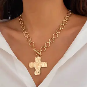 Big Cross Pendant Necklace for Women - Gold Chain Design Fashion Jewelry Accessory
