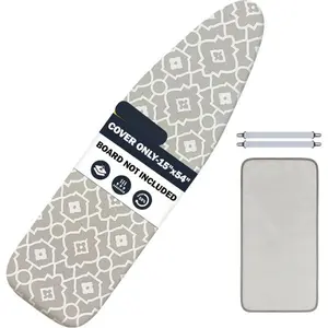Ironing  Board Cover and Pad 15"x54" Extra Thick Natural Cotton, Scorch and Stain Resistant Padding, Standard Size Iron Board Cover with Fasteners Heavy Duty Elastic Edge, Heatproof Geometric