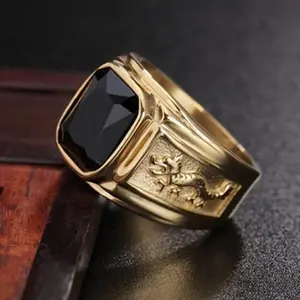 New domineering dragon pattern inlaid zircon men's ring, retro contract mosaic hand jewelry