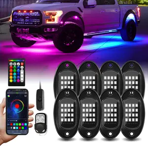 8Pods RGB LED Rock Lights with APP/RF Remote Control Waterproof Underglow Lights High Bright Zone Neon Exterior Lights 12v for Four Wheeler UTV ATV Golf RZR Offroad Pickup SUV Car Truck Accessory Vehicle Automotive