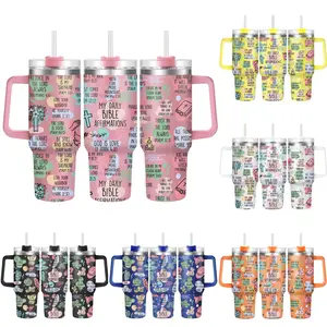 40oz Tumbler with Lid, Tumbler with Handle, 1 Count Bible Affirmations Funny Print Stainless Steel Water Bottle, Drinking Cup for Home Office School Outdoor Camping, Drinkware