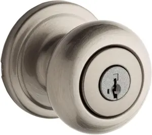 Kwikset Hancock Entry Door Knob with Lock and Key, Secure Keyed Handle Exterior, Front Entrance and Bedroom, Satin Nil, Pick Resistant SmartKey Rekey Security and Microban