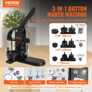 VEVOR Button Making Machine, 1/1.25/ 2.28inch (25/32/58mm) 3-in-1 Needle Button Maker, Comes with 300 Button Parts, Panda Magic Book Button Making Machine, Ergonomic Curved Handle Punch Press Set, Suitable for Gift Making