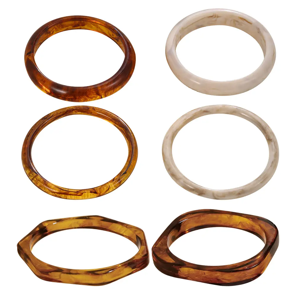 6PCS Chunky Acrylic Bangles Bracelets for Women, Geometric Acrylic Resin Wide Thin Bangle Bracelet, Geometric Wristbands, Plastic Bracelet for Women jewelry gift