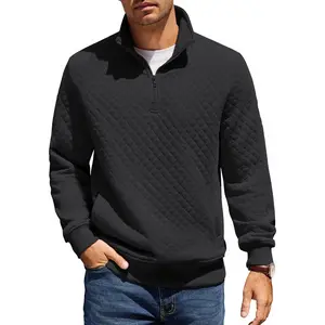 Mens Quarter Zip Pullover quilted sweatshirt knit long sleeve sweater polo with pocket Casual Knitwear Menswear Tops