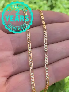 14K Gold Filled Figaro Link Chain Necklace for Mens & Womens - 2 Years Warranty - Anniversary Birthday Gifts