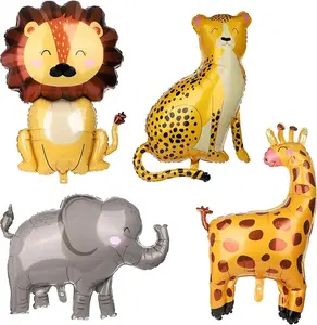 4pcs Wild Animal Balloon, 4 Styles Jungle Safari Animal Balloons Large Animal Theme Party Balloons Elephant, Lion, Giraffe, Cheetah Foil Balloons Birthday Party Supplies