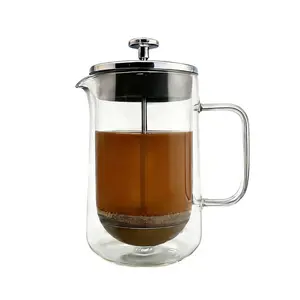 Modern Clear French Press, 27oz Insulated Glass Coffee Carafe, Minimalist Manual Coffee Brewer, Large Capacity Office Home Kitchen Decor