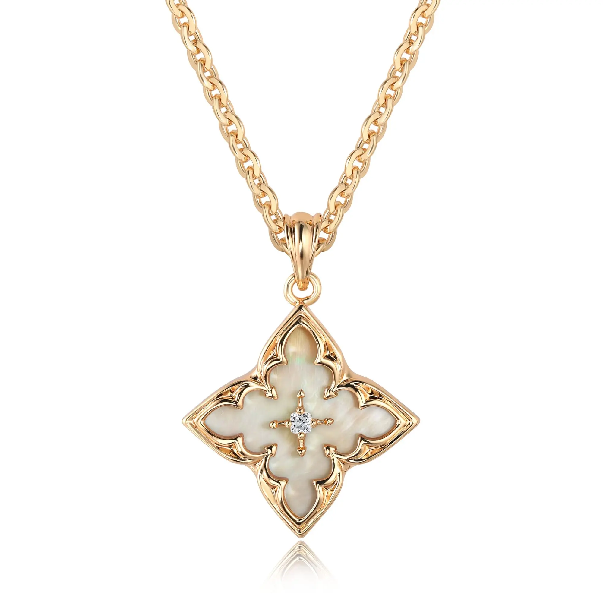 Gold Clover Necklace for Women Dainty 14K Gold Plated CZ Pendant Necklace Adjustable Chain Lucky Necklaces for Women Jewelry