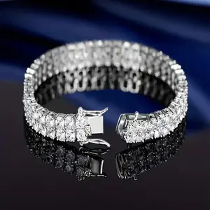 925 Silver Moissanite Double Row Tennis Bracelet - 0.1Carats, 3mm, D Color VVS1, Round Cut, 108pcs, Fine Jewelry Gift for Women, Men, Birthday, Valentine's Day, Wedding, Christmas（gift）