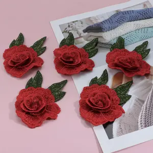 5pcs 3D Rose Floral Embroidery Design Embroidered Fabric Patches, Iron-On Sewable for DIY Crafts, Clothing Embellishments, Washable Backpack Patches