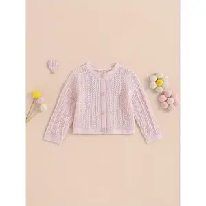 Toddler Baby Girls' Soft Stretchy Cardigan Sweater KD6586939 - Long Sleeve Round Neck Button-Front Closure, 100% Cotton, Lightweight Casual Outwear, Solid Color Easy-Care Sweater Everyday & Occasions