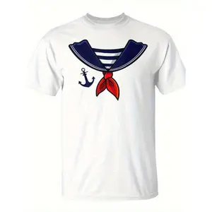 Men's Vintage Maritime Graphic Tee - Soft Breathable 100% Cotton Crew Neck Shirt with Navy Anchor, Regular Fit Short Sleeve Top for Nautical Parties, - Machine Washable Retro Sailor Apparel, Summer Tshirt, Sailor Motif Shirt, Comfortable Tshirt